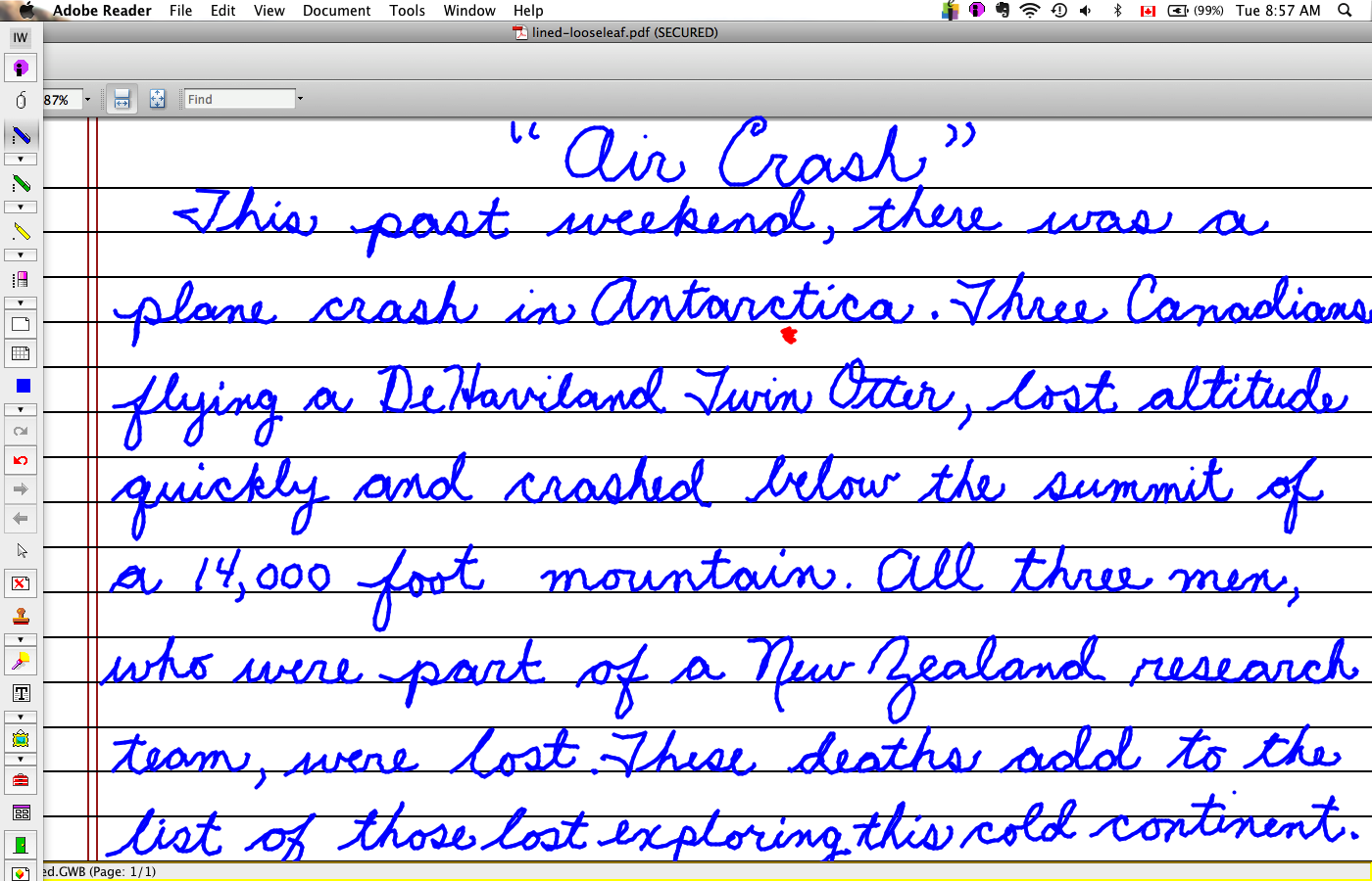Cursive Writing Practice Sentences